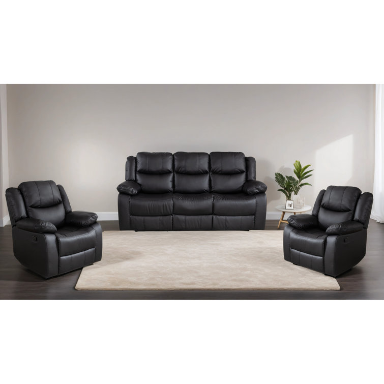Latitude Run® Kamarli 3 Piece Leather Manual Reclining Living Room Set